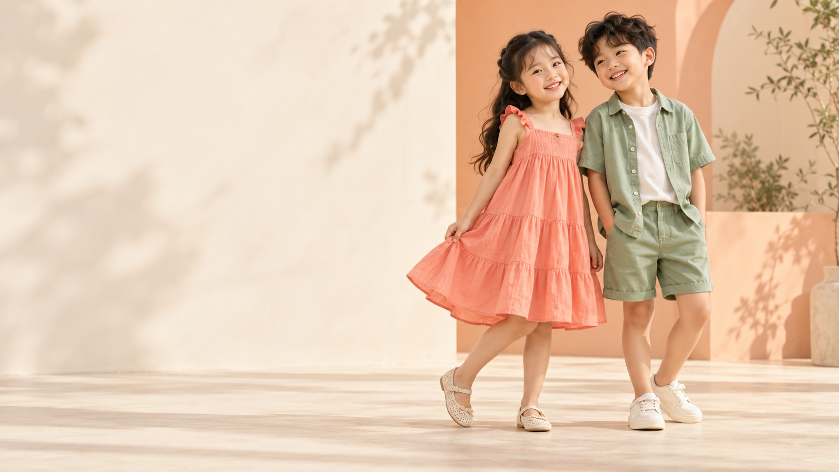 Bé gái và bé trai vui vẻ cùng nhau